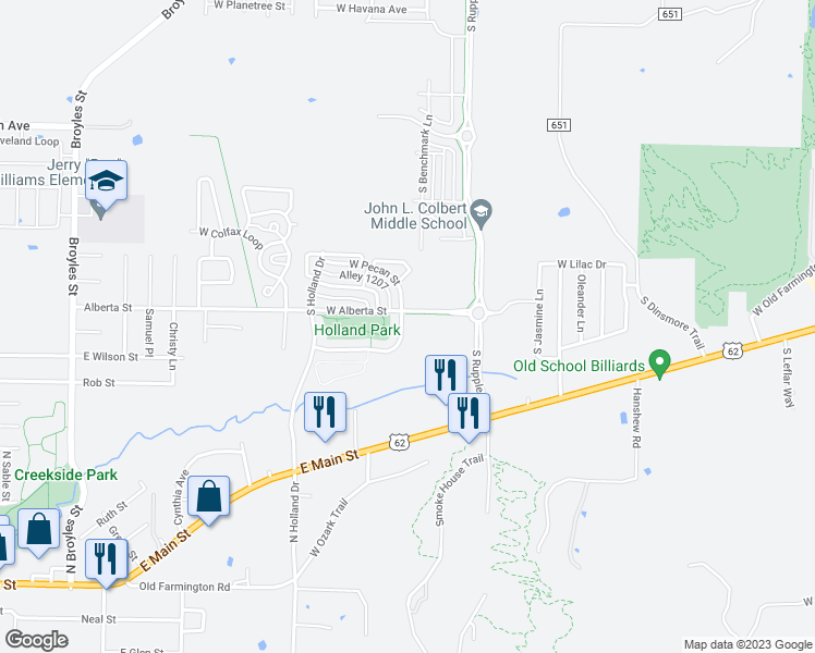 map of restaurants, bars, coffee shops, grocery stores, and more near 4319 West Serviceberry Drive in Fayetteville