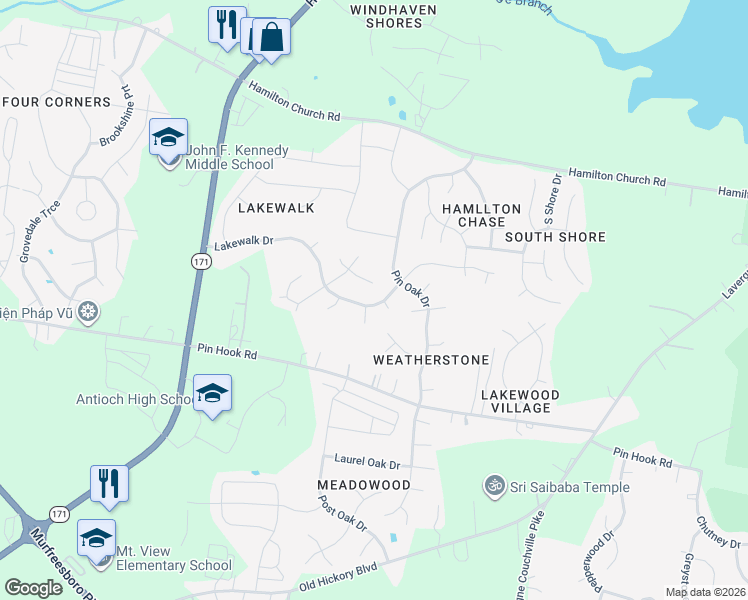 map of restaurants, bars, coffee shops, grocery stores, and more near 1141 Lakewalk Drive in Nashville