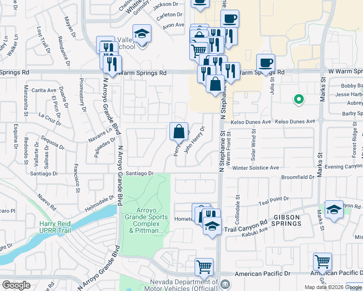 map of restaurants, bars, coffee shops, grocery stores, and more near 326 Perry Ellis Drive in Henderson