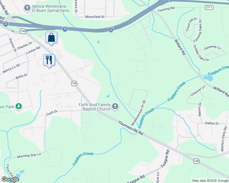 map of restaurants, bars, coffee shops, grocery stores, and more near 253 Stickney Road Southeast in Winston-Salem