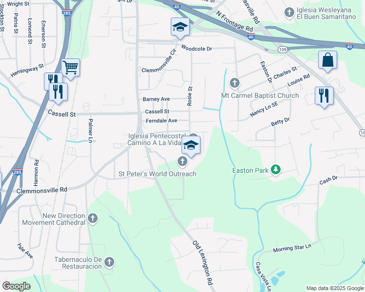 map of restaurants, bars, coffee shops, grocery stores, and more near 828 Elon Street in Winston-Salem