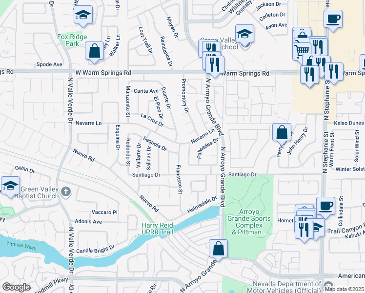 map of restaurants, bars, coffee shops, grocery stores, and more near 322 Francisco Street in Henderson