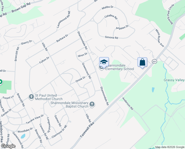 map of restaurants, bars, coffee shops, grocery stores, and more near 4608 Oriole Drive in Knoxville