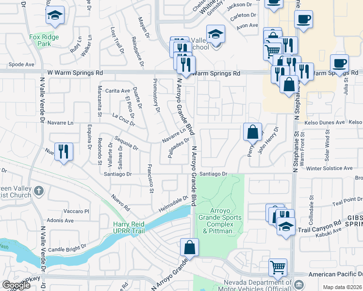 map of restaurants, bars, coffee shops, grocery stores, and more near 336 Palisades Drive in Henderson