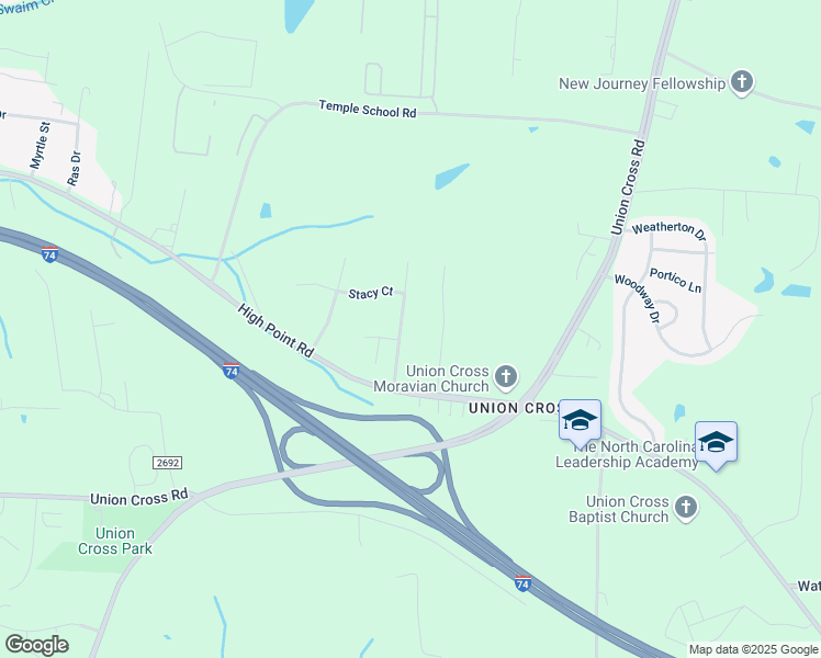 map of restaurants, bars, coffee shops, grocery stores, and more near 6111 Hickory Creek Road in Winston-Salem