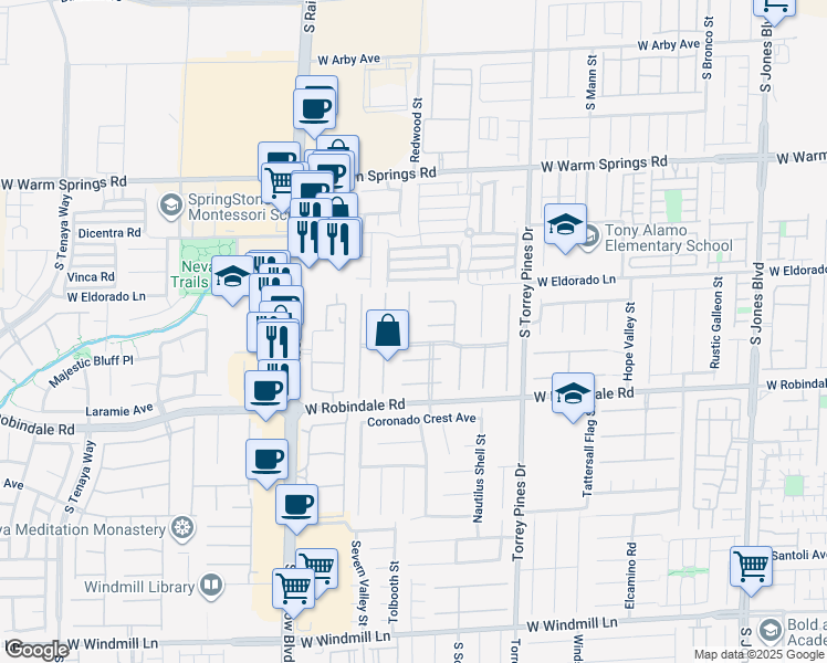 map of restaurants, bars, coffee shops, grocery stores, and more near 7574 Avalon Bay Street in Las Vegas
