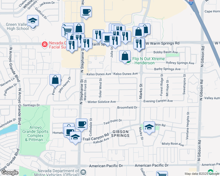 map of restaurants, bars, coffee shops, grocery stores, and more near 1326 Summer Dawn Avenue in Henderson