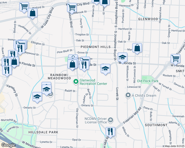 map of restaurants, bars, coffee shops, grocery stores, and more near 1902 Van Wert St in Greensboro