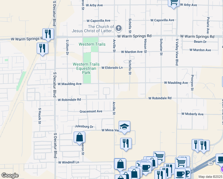 map of restaurants, bars, coffee shops, grocery stores, and more near 7643 Noche Oscura Circle in Las Vegas