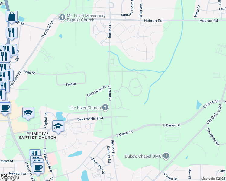 map of restaurants, bars, coffee shops, grocery stores, and more near 50 Rochambeau Court in Durham