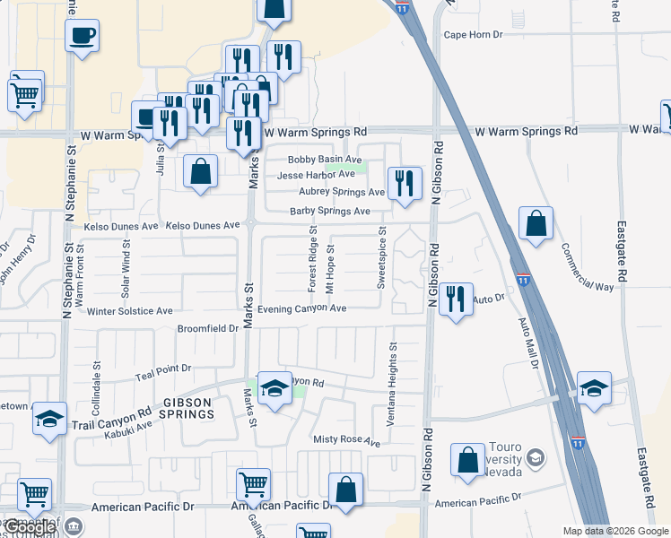 map of restaurants, bars, coffee shops, grocery stores, and more near 320 Mount Hope Street in Henderson