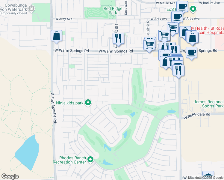 map of restaurants, bars, coffee shops, grocery stores, and more near 2 Misty Springs Court in Las Vegas