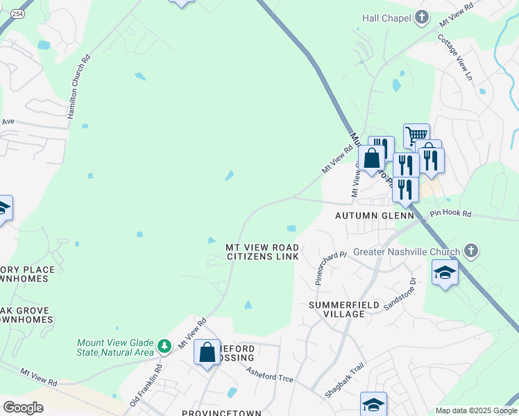 map of restaurants, bars, coffee shops, grocery stores, and more near Mount View Road in Nashville