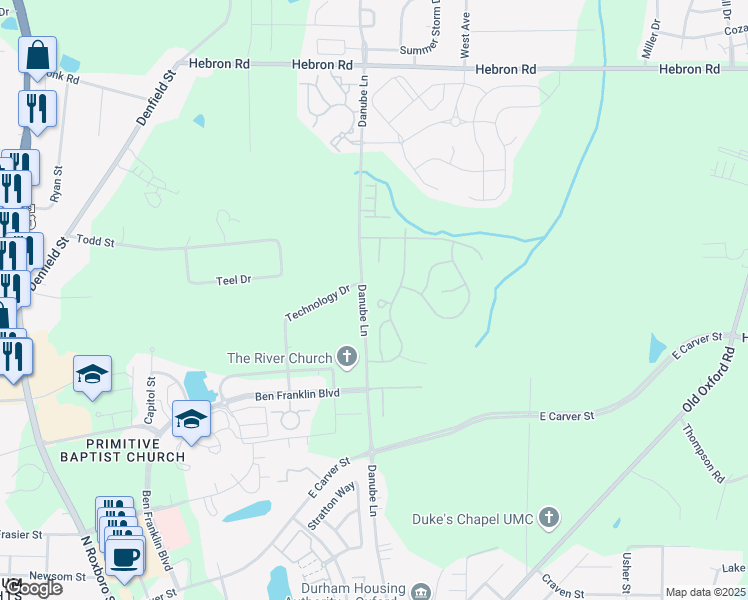 map of restaurants, bars, coffee shops, grocery stores, and more near 50 Rochambeau Court in Durham