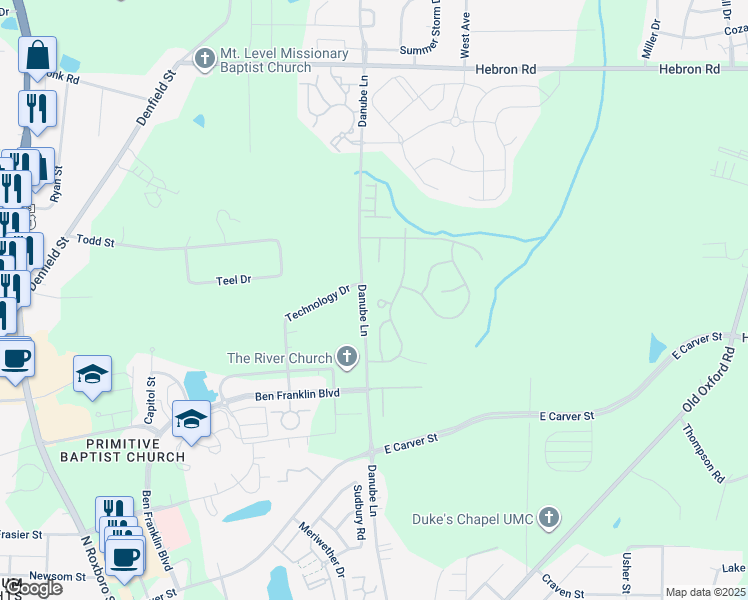 map of restaurants, bars, coffee shops, grocery stores, and more near 50 Rochambeau Court in Durham