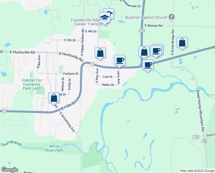 map of restaurants, bars, coffee shops, grocery stores, and more near 1941 Helen Street in Fayetteville