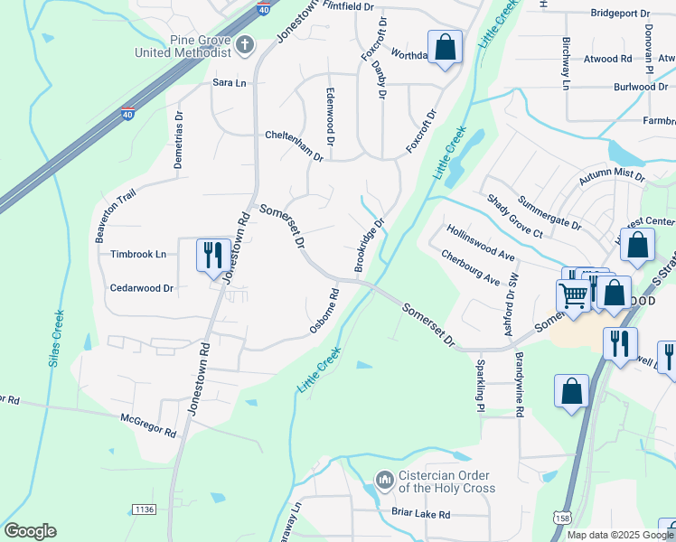 map of restaurants, bars, coffee shops, grocery stores, and more near 1002 Somerset Drive in Winston-Salem