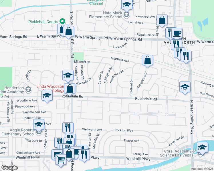 map of restaurants, bars, coffee shops, grocery stores, and more near 314 Abbington Street in Henderson