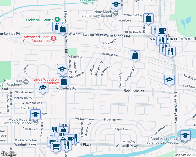 map of restaurants, bars, coffee shops, grocery stores, and more near 314 Abbington Street in Henderson