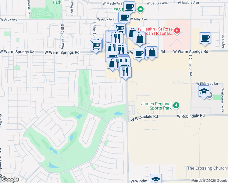map of restaurants, bars, coffee shops, grocery stores, and more near 88 Sunset Bay St in Las Vegas