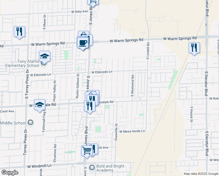 map of restaurants, bars, coffee shops, grocery stores, and more near 7621 Ribbon Rock Court in Las Vegas