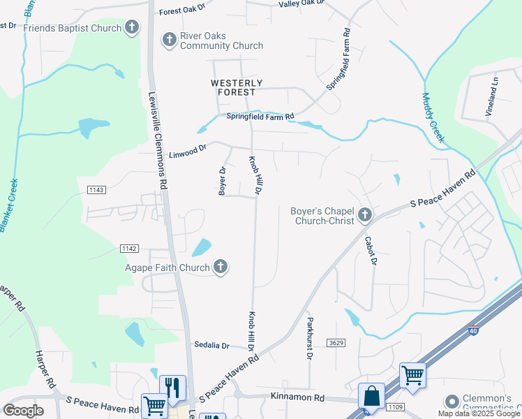 map of restaurants, bars, coffee shops, grocery stores, and more near 2691 Knob Hill Drive in Clemmons