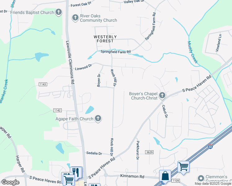 map of restaurants, bars, coffee shops, grocery stores, and more near 2691 Knob Hill Drive in Clemmons
