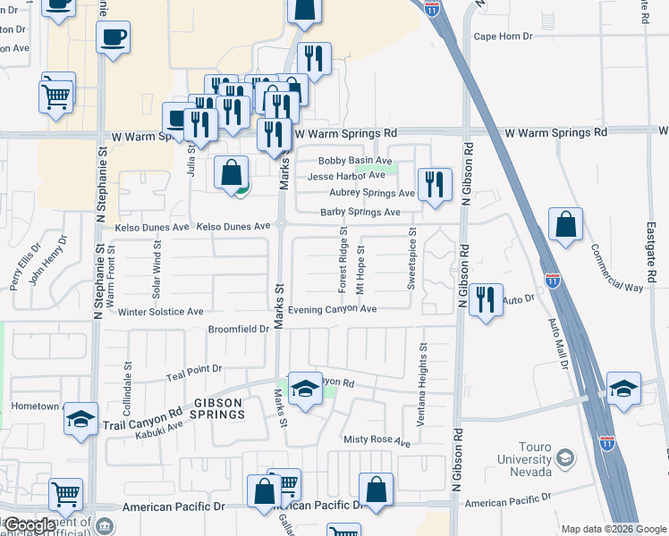 map of restaurants, bars, coffee shops, grocery stores, and more near 1194 Red Jade Court in Henderson