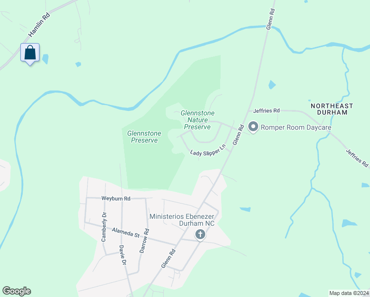 map of restaurants, bars, coffee shops, grocery stores, and more near 4014 Lady Slipper Lane in Durham