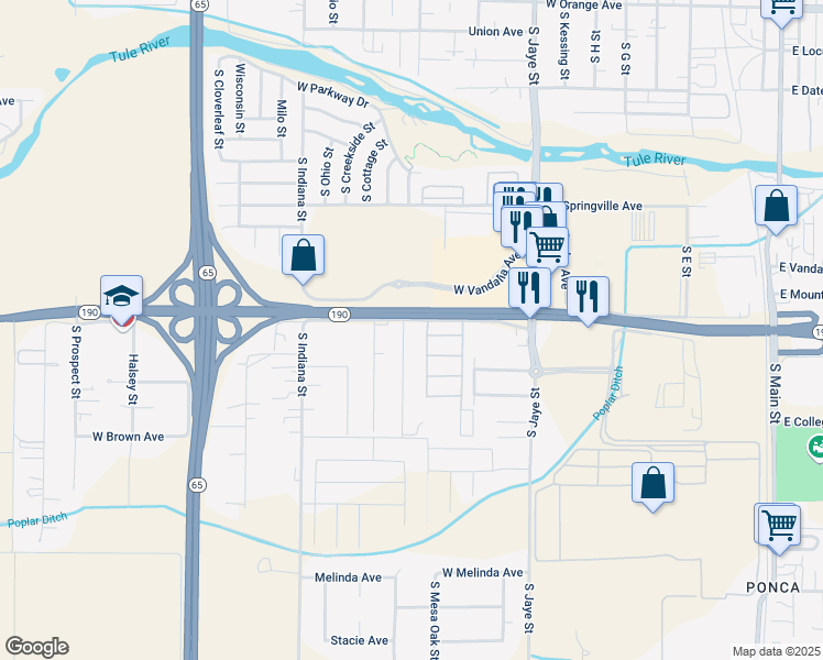 map of restaurants, bars, coffee shops, grocery stores, and more near 814 South Chess Terrace Street in Porterville