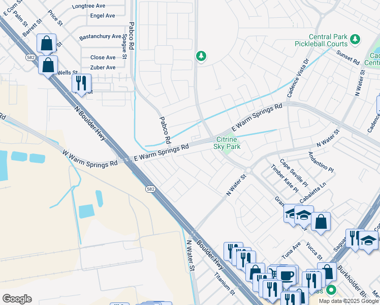 map of restaurants, bars, coffee shops, grocery stores, and more near Tardando Avenue in Henderson