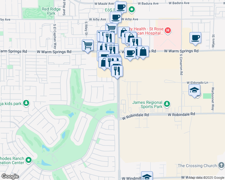 map of restaurants, bars, coffee shops, grocery stores, and more near 395 Apple River Court in Las Vegas
