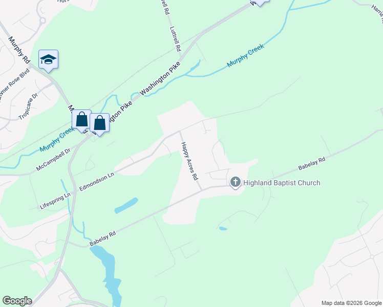 map of restaurants, bars, coffee shops, grocery stores, and more near 3432 Happy Acres Road in Knoxville