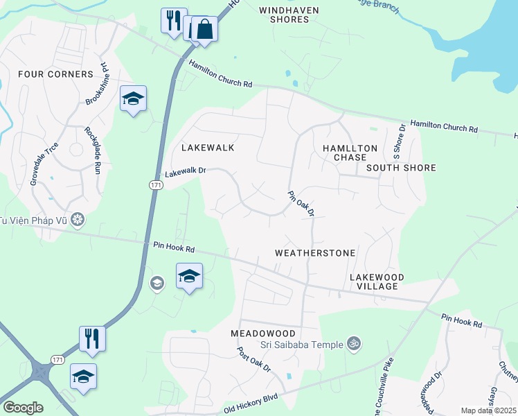 map of restaurants, bars, coffee shops, grocery stores, and more near 1117 Lakewalk Drive in Nashville