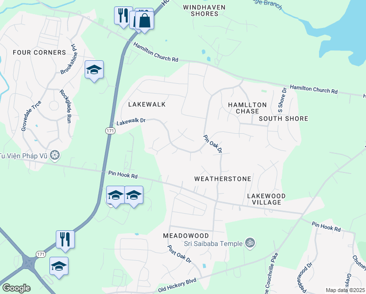 map of restaurants, bars, coffee shops, grocery stores, and more near 1117 Lakewalk Drive in Nashville