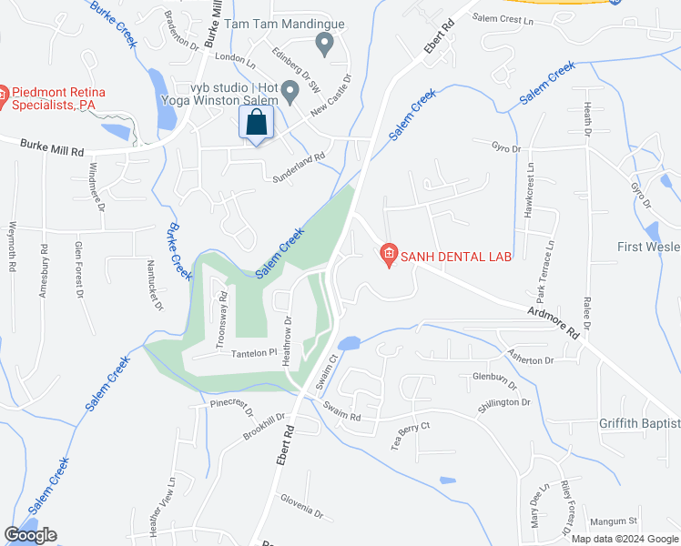 map of restaurants, bars, coffee shops, grocery stores, and more near 624 Ivy Glen Drive in Winston-Salem