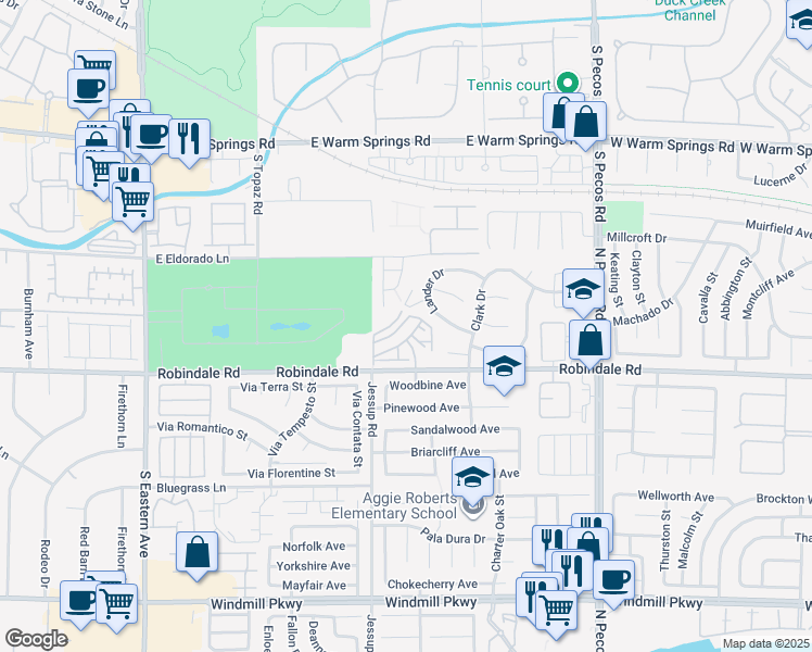 map of restaurants, bars, coffee shops, grocery stores, and more near 2772 Fountain Ridge Lane in Henderson