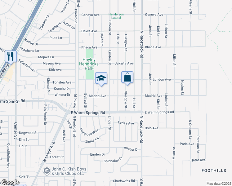 map of restaurants, bars, coffee shops, grocery stores, and more near 902 Madrid Avenue in Henderson