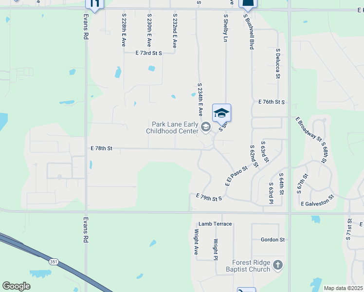 map of restaurants, bars, coffee shops, grocery stores, and more near 23201 East 78th Street in Broken Arrow