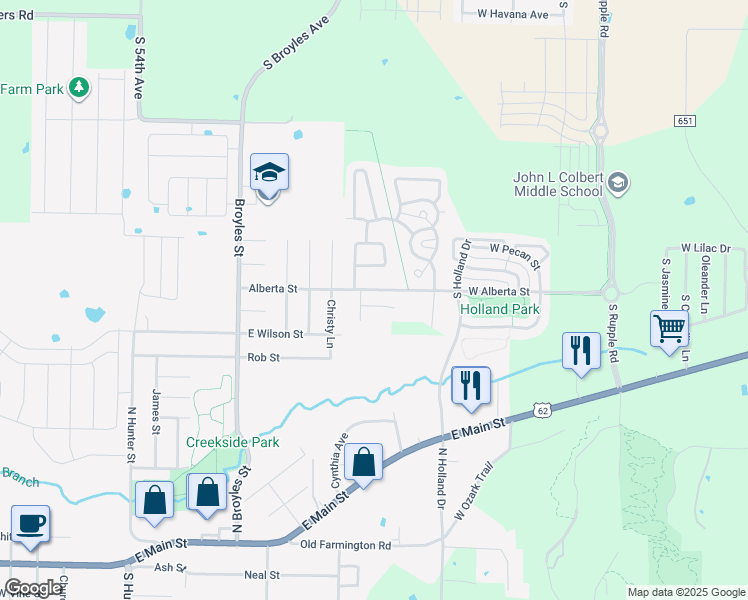 map of restaurants, bars, coffee shops, grocery stores, and more near 227 E Anabranch Court in Farmington