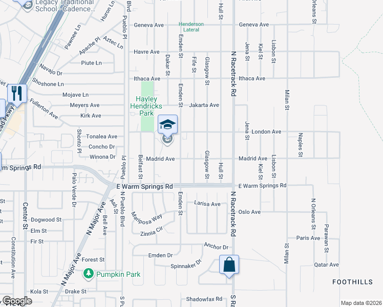 map of restaurants, bars, coffee shops, grocery stores, and more near 902 Madrid Avenue in Henderson