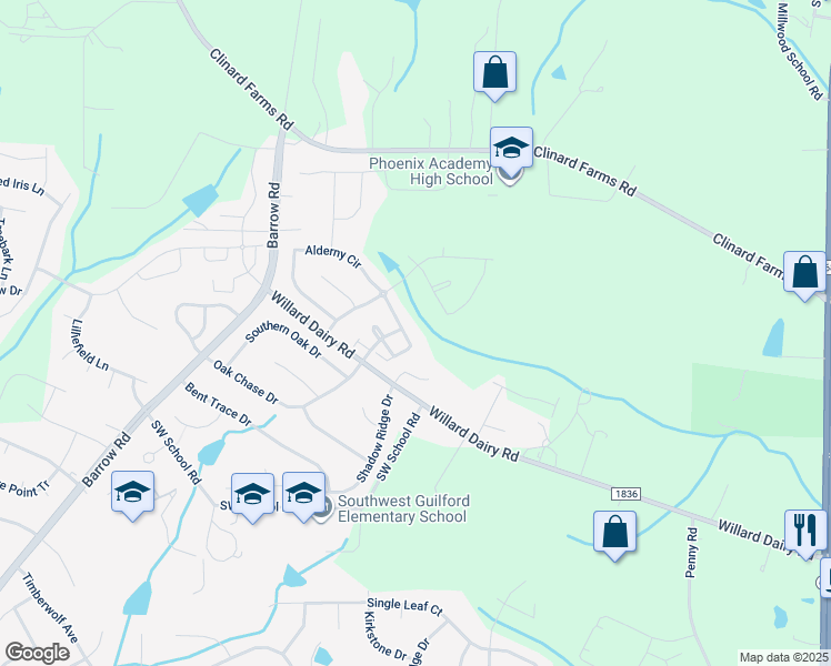 map of restaurants, bars, coffee shops, grocery stores, and more near 4332 Alderny Place in High Point