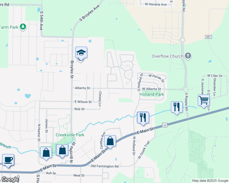 map of restaurants, bars, coffee shops, grocery stores, and more near 227 E Anabranch Court in Farmington