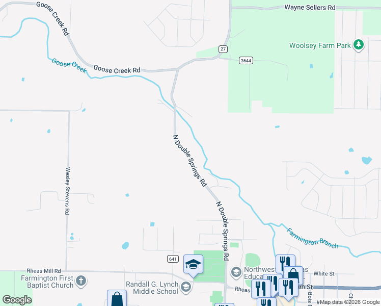 map of restaurants, bars, coffee shops, grocery stores, and more near 351 North Double Springs Road in Farmington