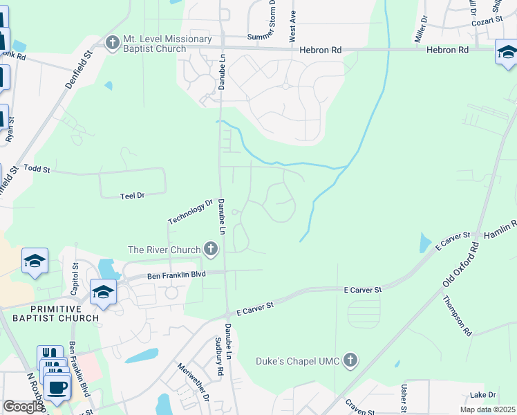 map of restaurants, bars, coffee shops, grocery stores, and more near 716 Saratoga Drive in Durham