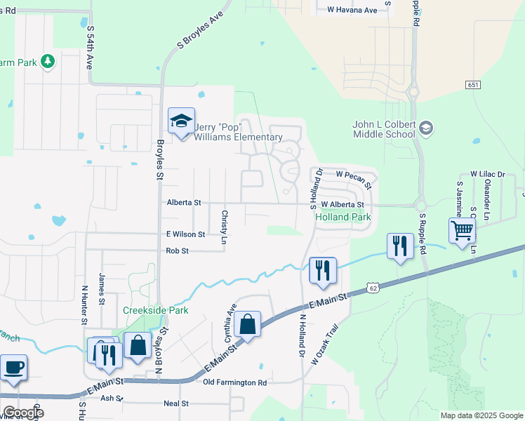 map of restaurants, bars, coffee shops, grocery stores, and more near 227 E Anabranch Court in Farmington