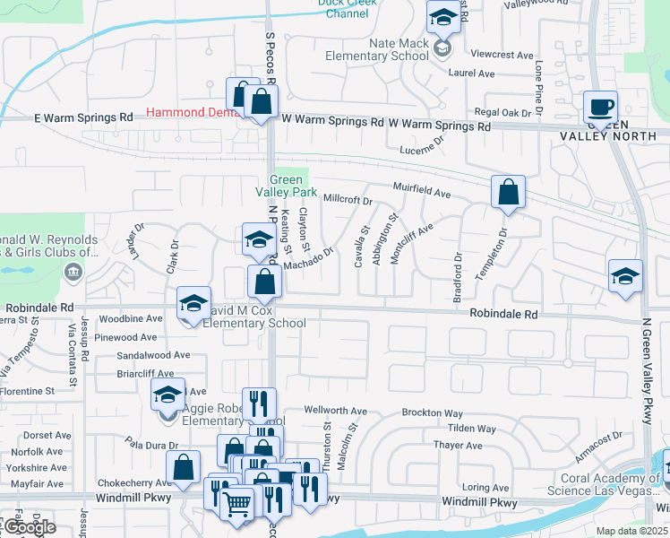 map of restaurants, bars, coffee shops, grocery stores, and more near 319 Carrington Street in Henderson