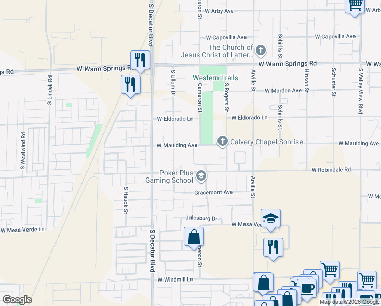 map of restaurants, bars, coffee shops, grocery stores, and more near 7639 Rafter Court in Las Vegas