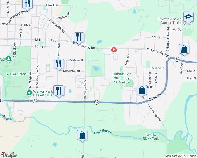 map of restaurants, bars, coffee shops, grocery stores, and more near 1182 South Ivory Bill Lane in Fayetteville