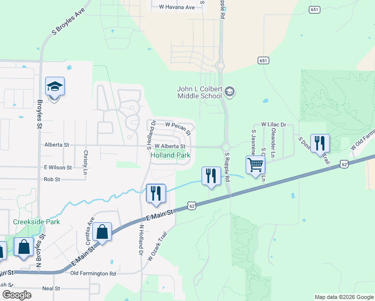 map of restaurants, bars, coffee shops, grocery stores, and more near 4308 West Serviceberry Drive in Fayetteville